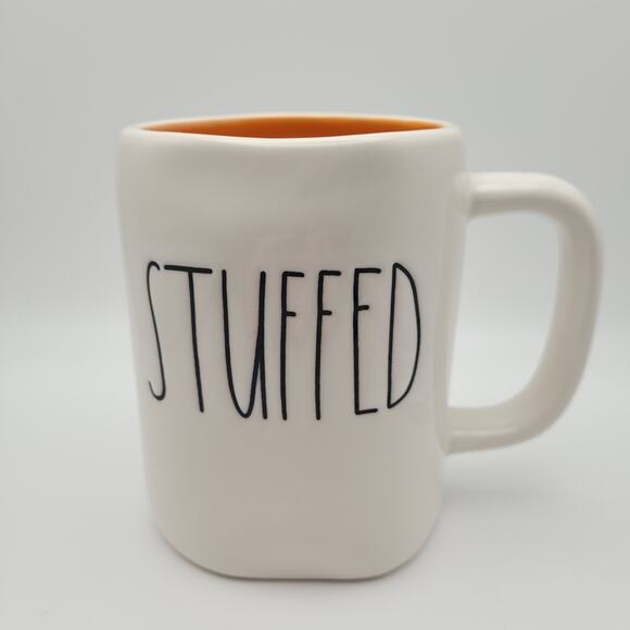 Rae Dunn STUFFED by Magenta #192 Orange Inside White Coffee Tea Mug Black Letter - Picture 1 of 7